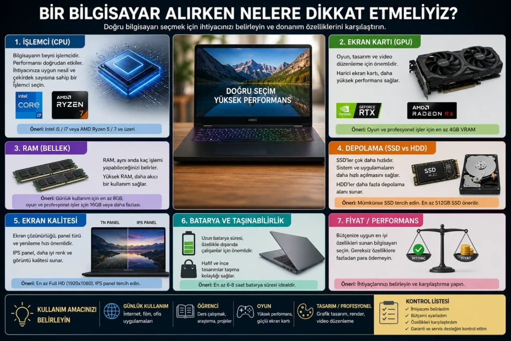 bilgisayar alırken dikkat edilmesi gerekenlerin listesi
